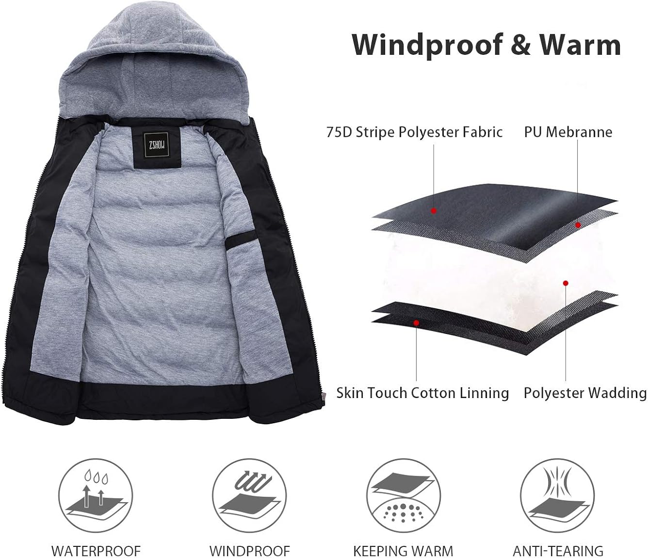 ZSHOW Women's Winter Padded Vest Removable Hooded Outwear Jacket: Clothing
