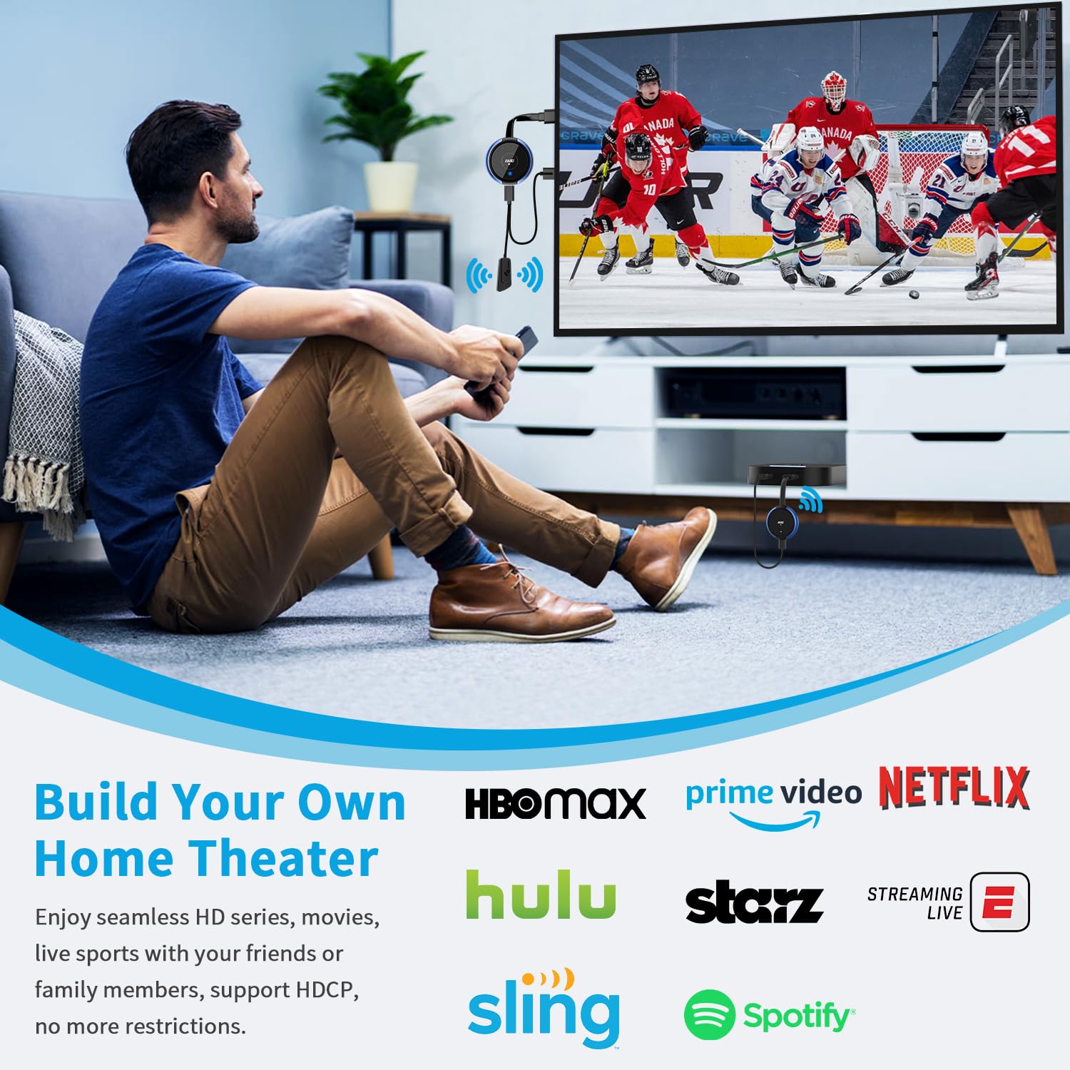 HDMI Wireless Transmitter and Receiver 4K, AIMIBO Wireless HDMI Extender Live Streaming Video/Audio No Lag for Laptop, PC, Cable Box, Camera, Blu-ray, DVD, PS5 to Monitor, Projector, HDTV - 165FT/50M