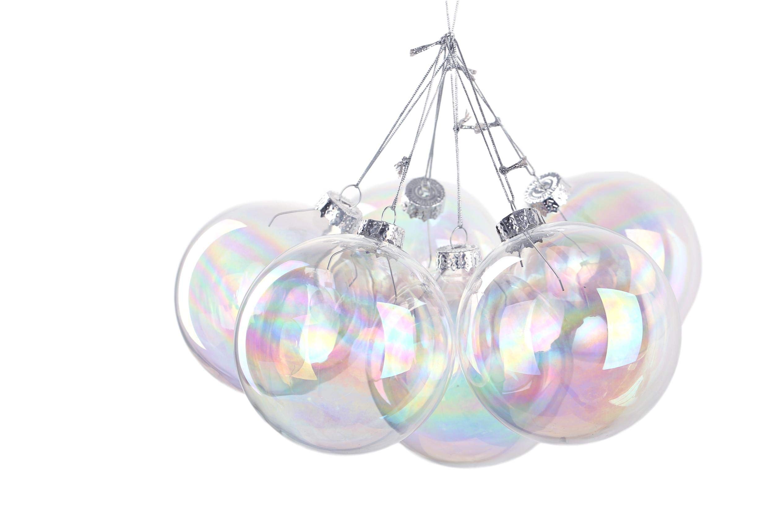 6 X 8cm Iridescent Round Glass Christmas Tree Baubles Spheres Ornaments Decoration