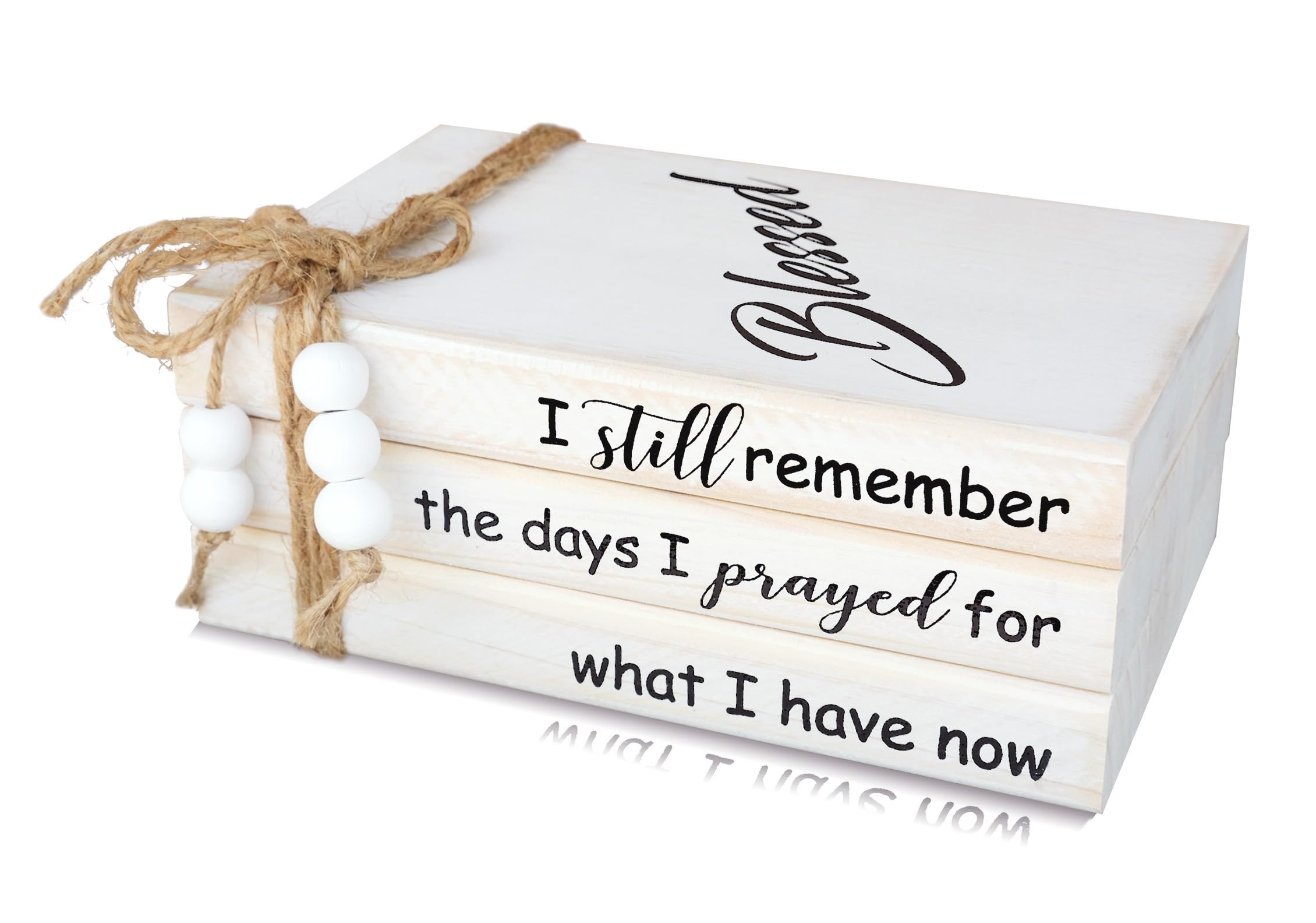 GNIYNAY Wooden Rustic White Decorative Books Stack for Coffee Table - Faux Books for Home Decoration Modern Farmhouse Bookshelf Mantle Decor - I Still Remember the Days I Prayed