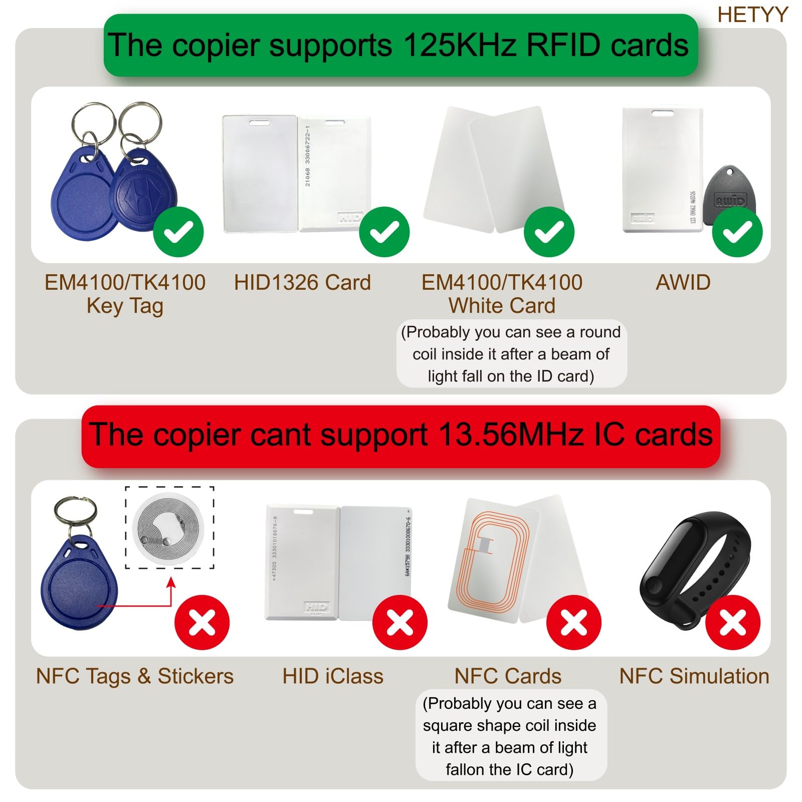 Handheld RFID Copier Smart ID Card Duplicator Used for ID IC HID Card+5pcs Mix Colors T5577 Key fobs