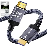 DavVision HDMI 2.1 Cable ARC/eARC Cable for Soundbar to TV, Certified Ultra High Speed HDMI Cable Braided-8K@60Hz,4K@120Hz,48Gbps,HDCP 2.3,HDR 10,Compatible with PS5/Xbox/RTX 4090/Monitor(6.6FT Grey)