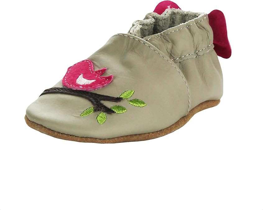 Robeez BabyGirls Grey Leather Soft Sole Baby Shoes with