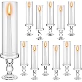 Havawish 12 Pack Hurricane Glass Taper Candle Holders, 13.8" Clear Candlestick Holders with Open Ended Glass Sleeves, Windproof Table Centerpieces for Wedding Party Dining Event Home Decor