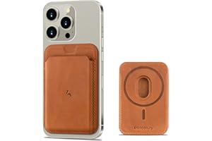 Belemay Strong Magnetic Wallet Compatible with Magsafe, Minimal Card Holder for 1-2 Cards, Premium Crazy Horse Leather, Superb Grip Compatible with iPhone 16/15/14/13/12 series and MagSafe cases, Tan
