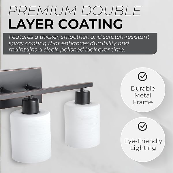 THE DOOR BULL MODERN BATHROOM VANITY LIGHT, MILKY WHITE GLASS SHADES, WALL SCONCE FOR BEDROOM & LIVING ROOM, E26 SOCKET, OVER MIRROR LIGHTING FIXTURE (OIL RUBBED BRONZE, 3 LIGHTS)