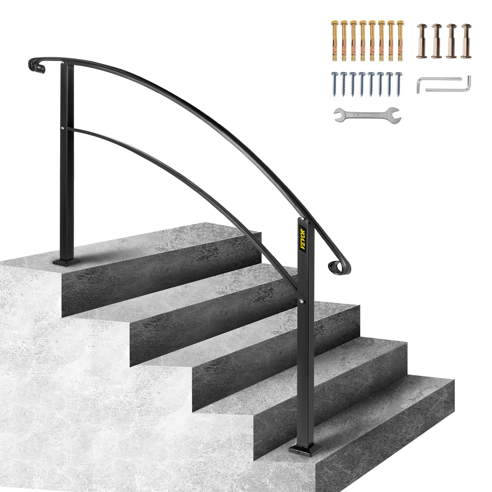 Attachable Arch For Ramp Railing VEVOR Outdoor Steps Handrail, Black Arch#1 Adjustable Metal Staircase ...