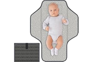 CUXFLS Baby Portable Diaper Changing Pad, Foldable Travel Diapering Changing Mat with Built-in Pillow, Waterproof Compact Changing Pad for Newborn Baby Changing Station, Infant Gift（Grey Mountain）