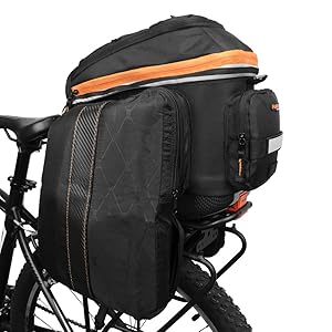 Ibera 2 in 1 PakRak Commuter Bicycle Trunk Bag with Expandable Panniers, Clip On Quick Release Design and Detachable Shoulder Strap