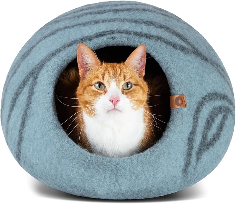 MEOWFIA Cat Cave Premium Felt Bed Merino Wool Aquamarine Medium