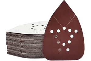 Mouse Sandpaper, 50PCS Sanding Pads for Mouse Sanders, 12 Holes Hook and Loop Triangle Palm Sander Sanding Sheets for Black a
