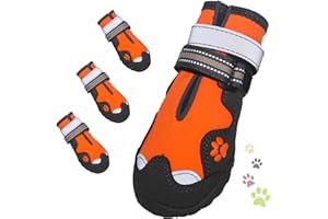 Dog Shoes, FISHOAKY Dog Shoes for Large Dogs, Anti Slip Dog Boots & Paw Protectors for Winter Snowy and Summer Hot Pavement, 4 Pack Dog Booties Waterproof for Large Size Dogs with Orange (Size 8)