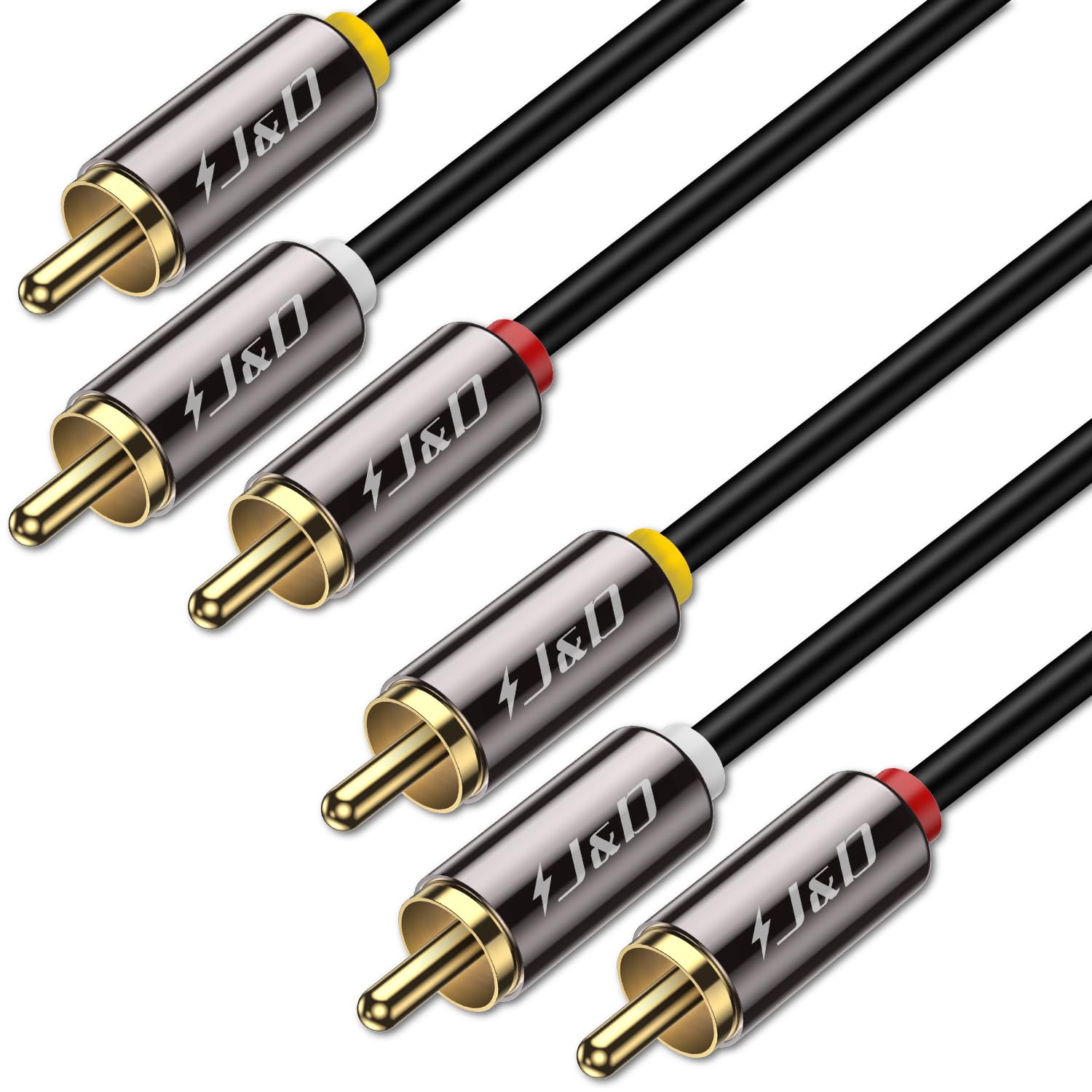 J&D Audio Video Gold Plated 3 RCA Male to 3 RCA Male Stereo AV Cable - 25 Feet, Compatible with Set-Top Box, Speaker, Amplifier, DVD Player