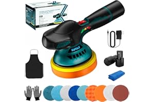 DUFULS Cordless Car Buffer Polisher with 2PCS 2.0 AH Batteries, 6 Inch Wireless Polishing Waxer Machine Kit with 6 Variable Speed, Cordless Car Polisher for Car Detailing/Polishing/Waxing