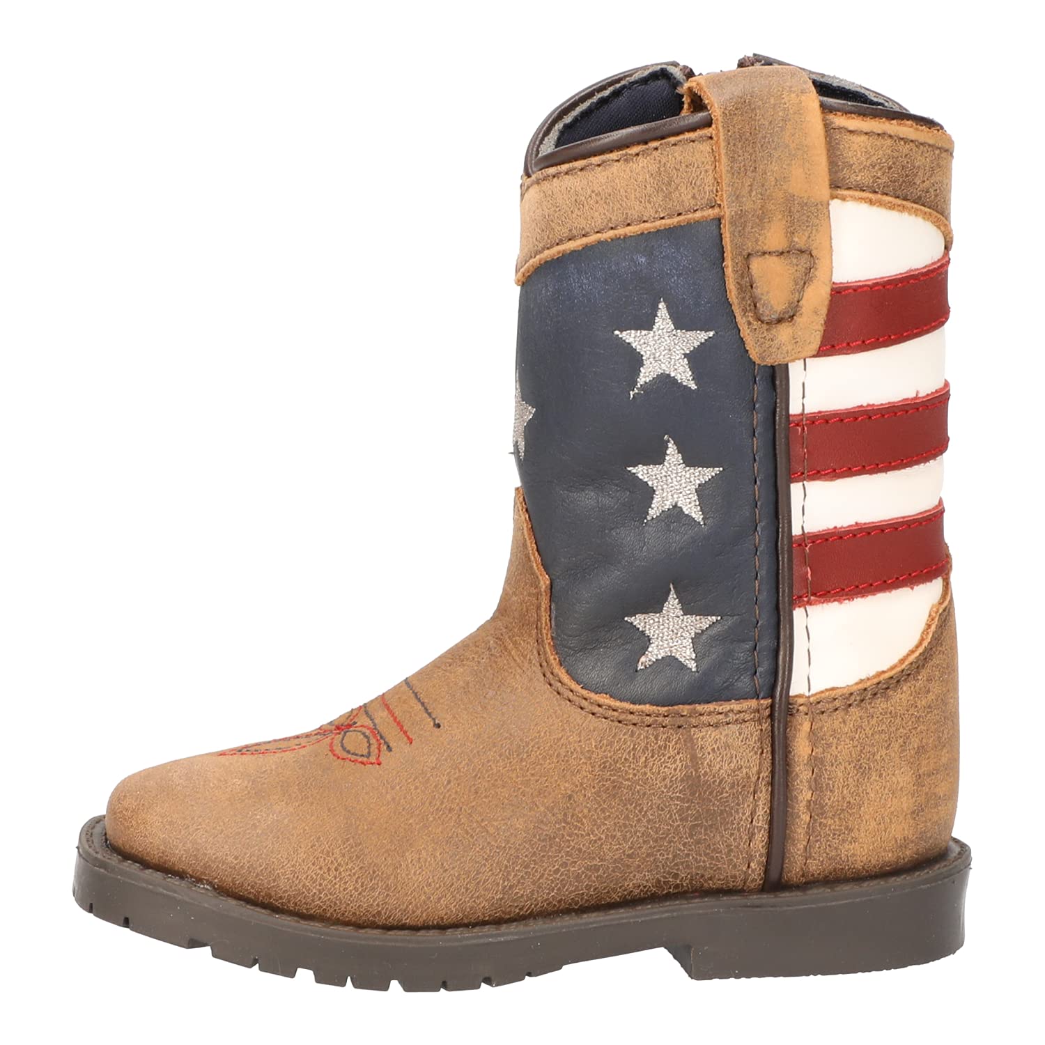 Smoky Children's Kid's Stars And Stripes Vintage Brown Leather Western Cowboy Boot Image