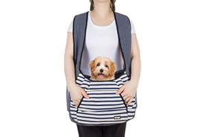 NATUYA Dog Sling Carrier Puppy Carrier, Adjustable Pet Front Sling Carrier Travel Bag with Bottom Pad, Pet Carrier for Small Dog Cat Puppy Traveling Hiking Camping (Bule Strip, 8-15 lb)