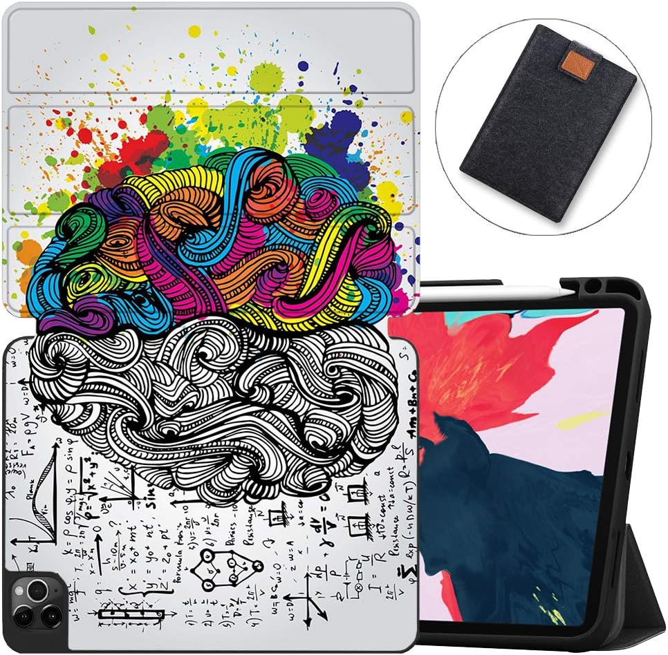 MAITTAO Case for iPad Pro 11 inch 2nd Generation 2020 Release with Apple Pencil Holder, Soft TPU Back Shell Stand Smart Cover for iPad Pro 11 Case Tablet Sleeve 2 in 1 Bundle, Creative Brain 11