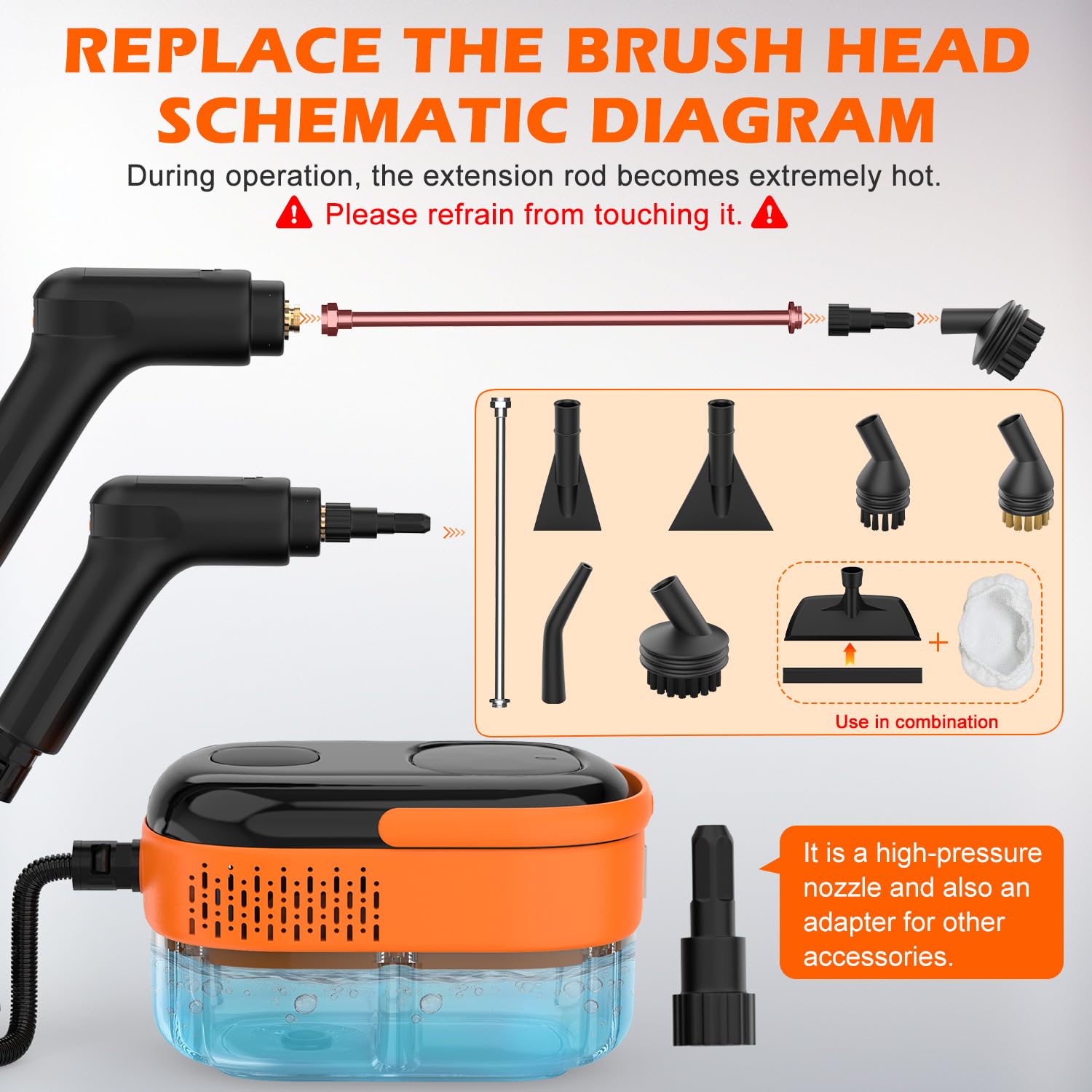 Steam Cleaner for Home & Car-2500W Portable Handheld Steamer for Cleaning with 3-Level Handle, 15s Heat-Up, Large Tank, 16 Accessories - Clean Grease, Grout, Tile, Floor, Couch, Dirt, Furniture