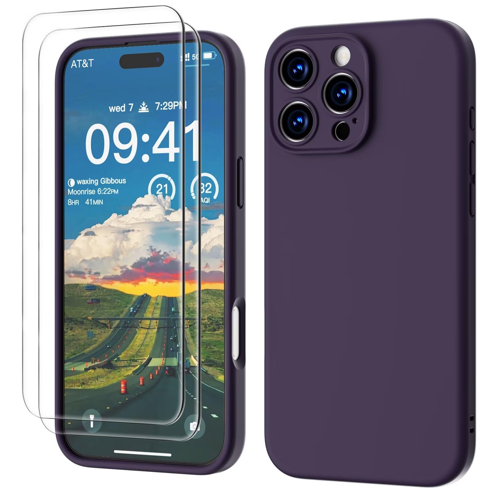 GOODVISH 3 IN 1 for iPhone 16 Pro Case 6.3 inch, Upgraded Camera Protection, 2X HD Screen Protector, Liquid Silicone Anti-Scratch Shockproof Gel Rubber Anti-Fingerprint Phone Case Cover, Berry Purple