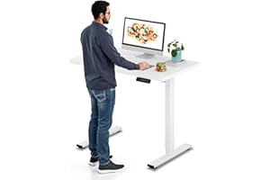 SANODESK Electric Standing Desk 48 x 24 Inches Whole-Piece Desktop Height Adjustable Stand Up Desk w/6-Button Controller Ergonomic Computer Desk for Home Office, White Frame + White Tabletop
