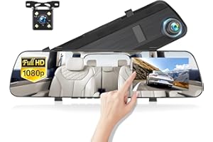 AMPRIME Mirror Dash Cam 4 Inch Rear View Mirror 1080P Front and Rear View Dual Cameras,Motion Detection,Super Night Vision,Parking Assistance,Loop Recording,24H Parking Monitor, Waterproof Backup Camera