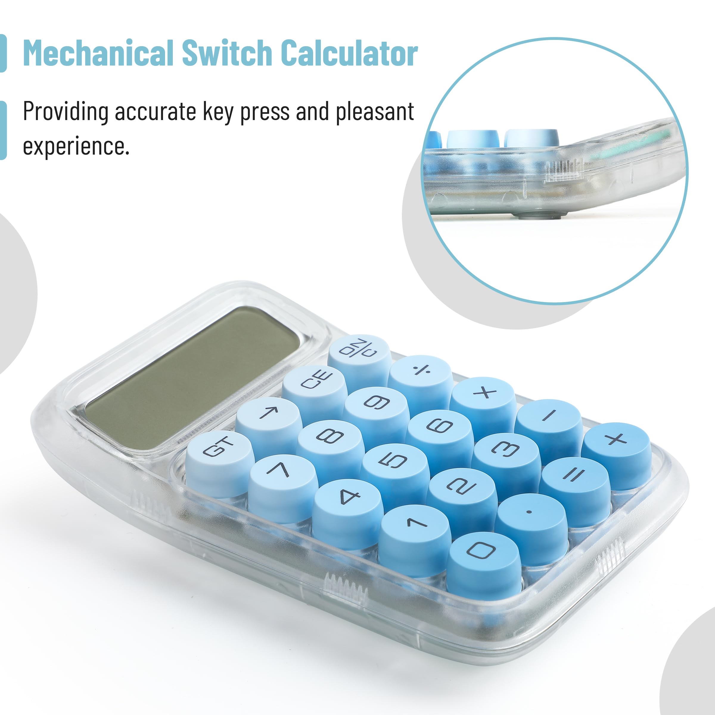 Mr. Pen- Mechanical Switch Calculator, 10 Digits, Blue, Transparent Body, Large LCD Display, Big Buttons, Desktop, Cute, Aesthetic