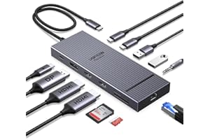 UGREEN Docking Station, 12 in 1 Revodok Pro Triple 4K Display with Dual HDMI & DP, USB-C Dock with 4K@120Hz DisplayPort, 10Gb