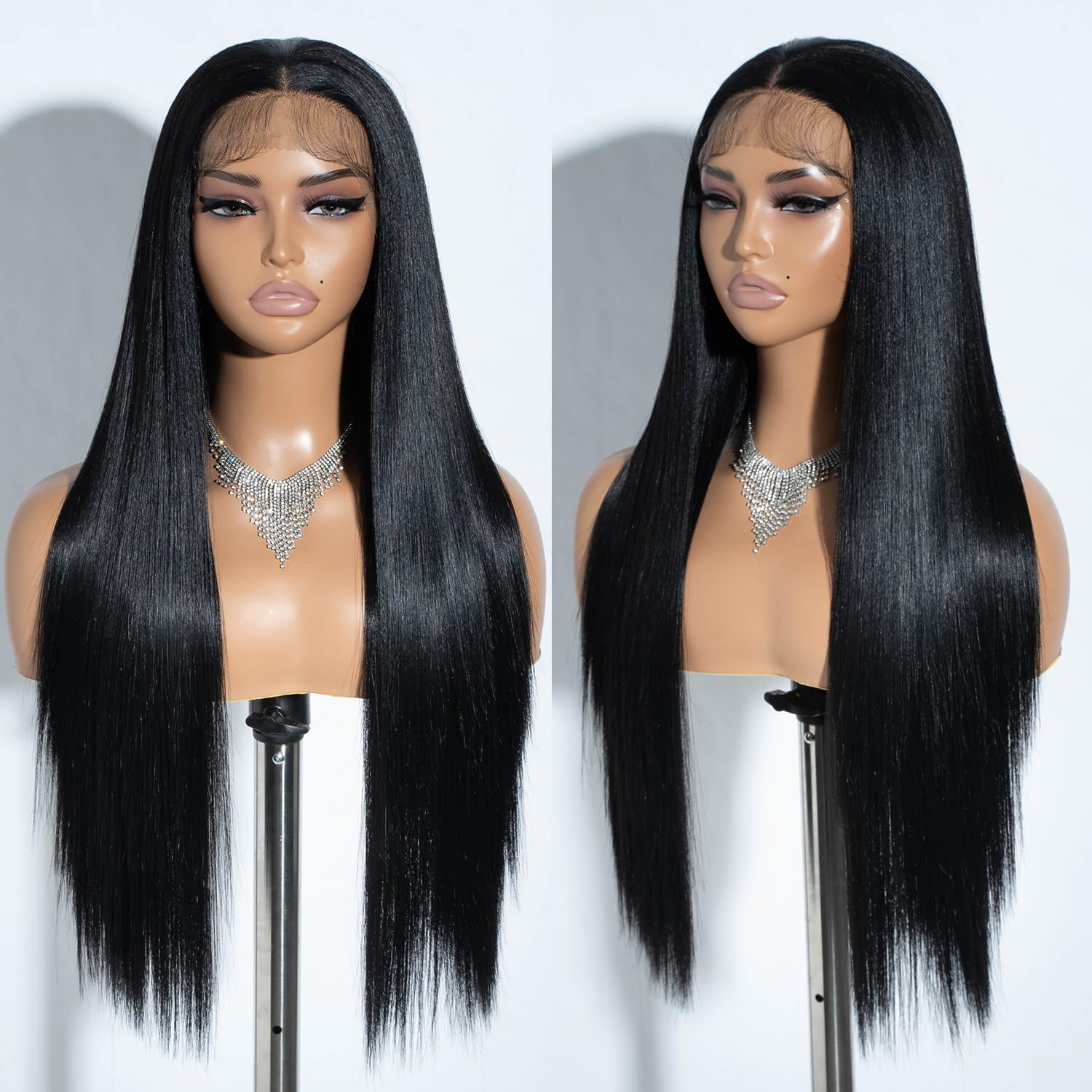 Joedir Long Straight Black Wig 13x4 Lace Frontal Wigs for Women Synthetic Light Yaki Wig Pre Plucked with Baby Hair Free Parting Wigs for Women 30 Inch