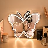 Butterfly Mirror Neon Sign LED Neon Lights for Ideal Home Decor for Bedroom, Kidsroom, Living Room Parties, Christmas Birthdays Gifts for Girls Women, Boho Mirror Wall Sign Art Gift-Warm White-14"x13.78"