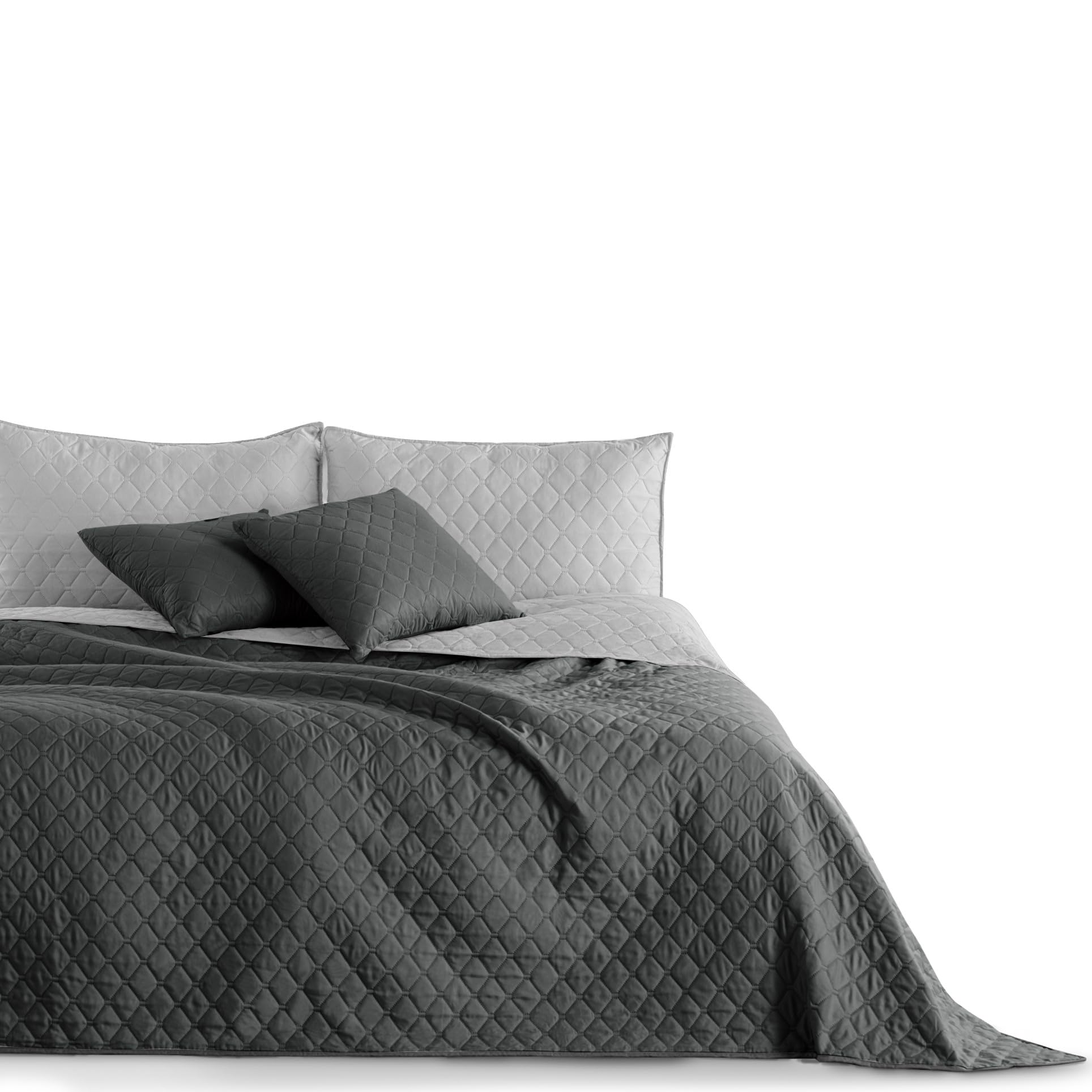DecoKing Axel Bedspread 170 x 270 cm Graphite, Charcoal, Grey, Silver, Double Sided Bed Throw Easy Care