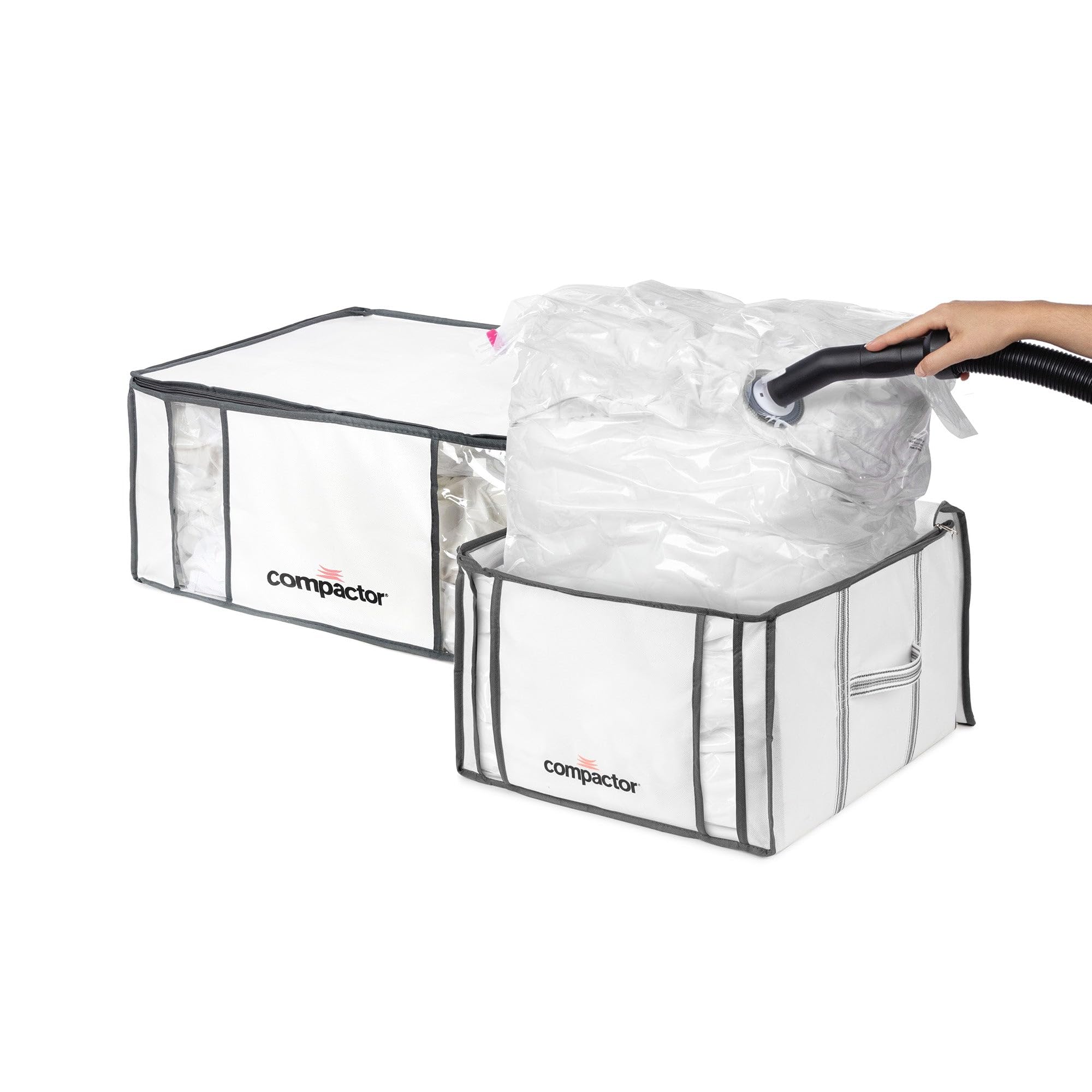 Compactor Sand of 2 Vacuum Storage Bags, Size XXL (210L) and M (125L), White Life, RAN7023