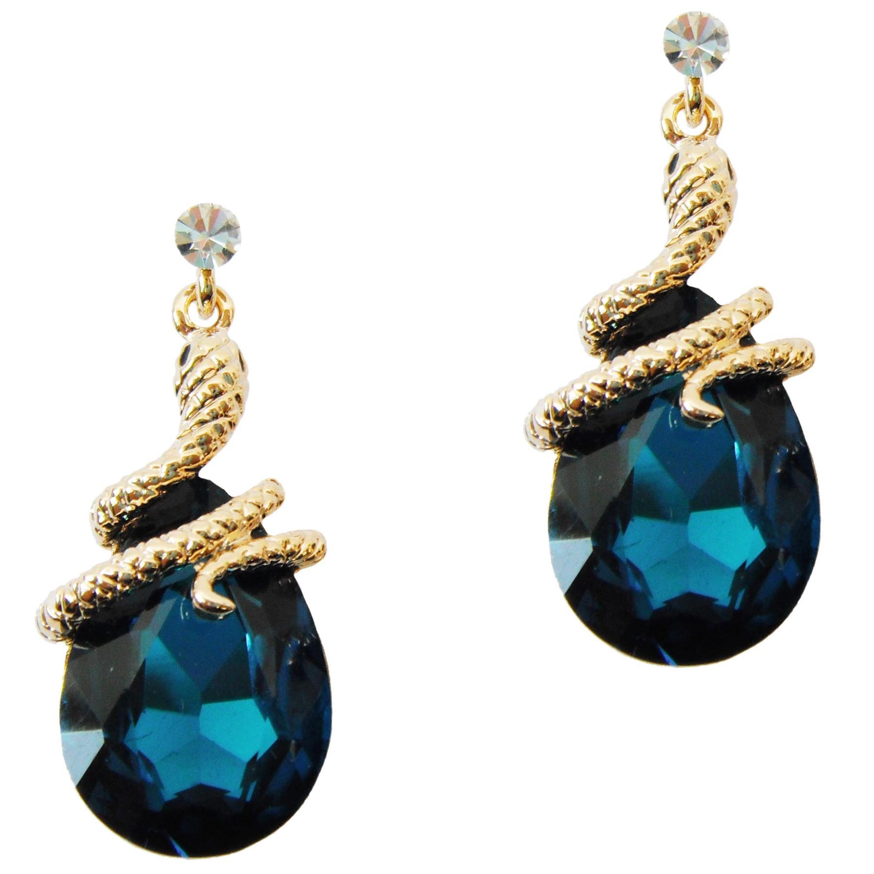 Navachi 18k Gold Plated Crystal Blue Zircon Snake Drop Dangle Az2539e Stud Earrings