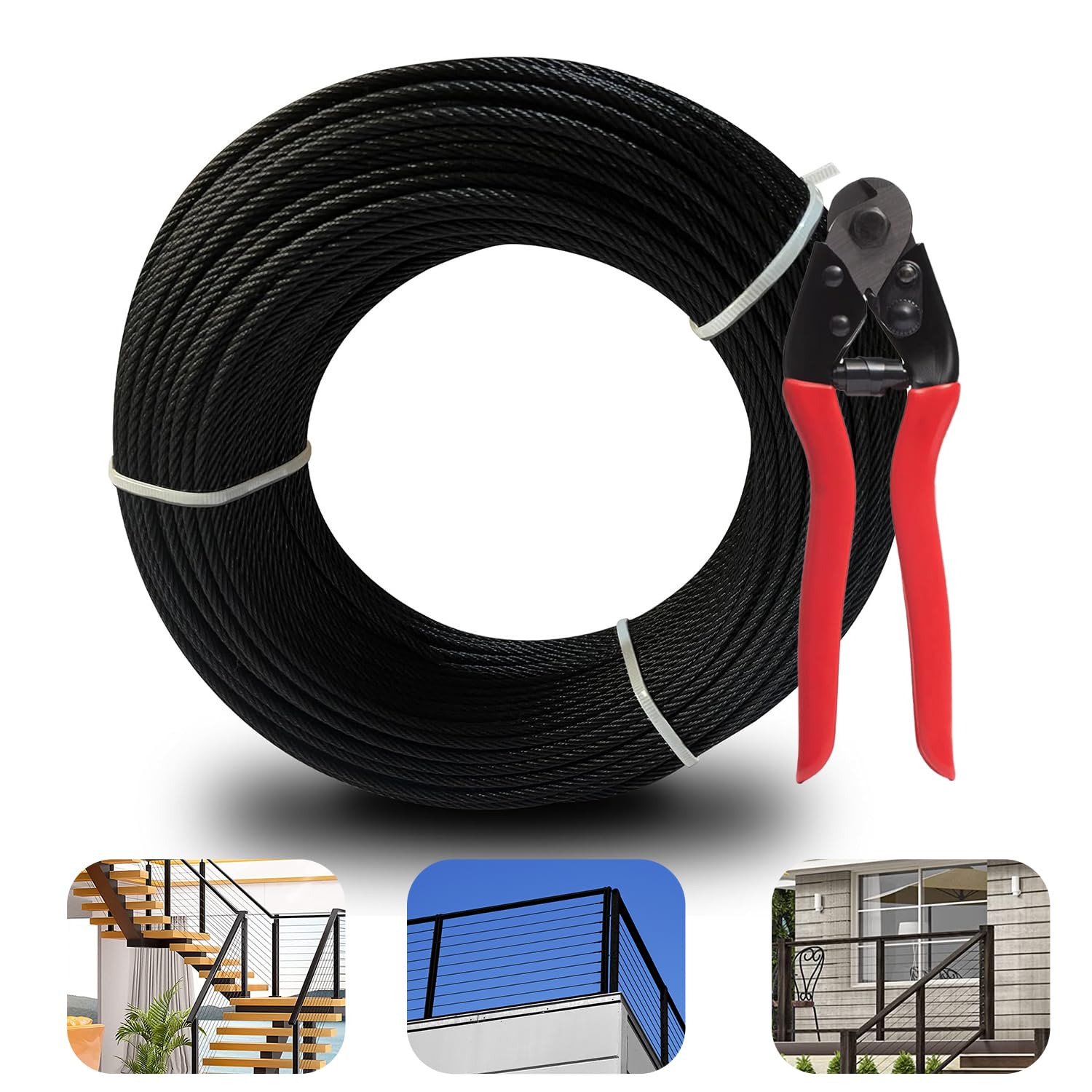 Photo 1 of Tongmo 1/8" Black Cable Railing Wire, 250ft Stainless Steel Cable Wire Rope, Cable Railing Hardware for Handrail, Deck, Porch, Stairs, Flexible and Rustproof with 7 x 7 Strands Construction