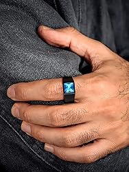 U7 Men Statement Wedding Band with Blue Topaz