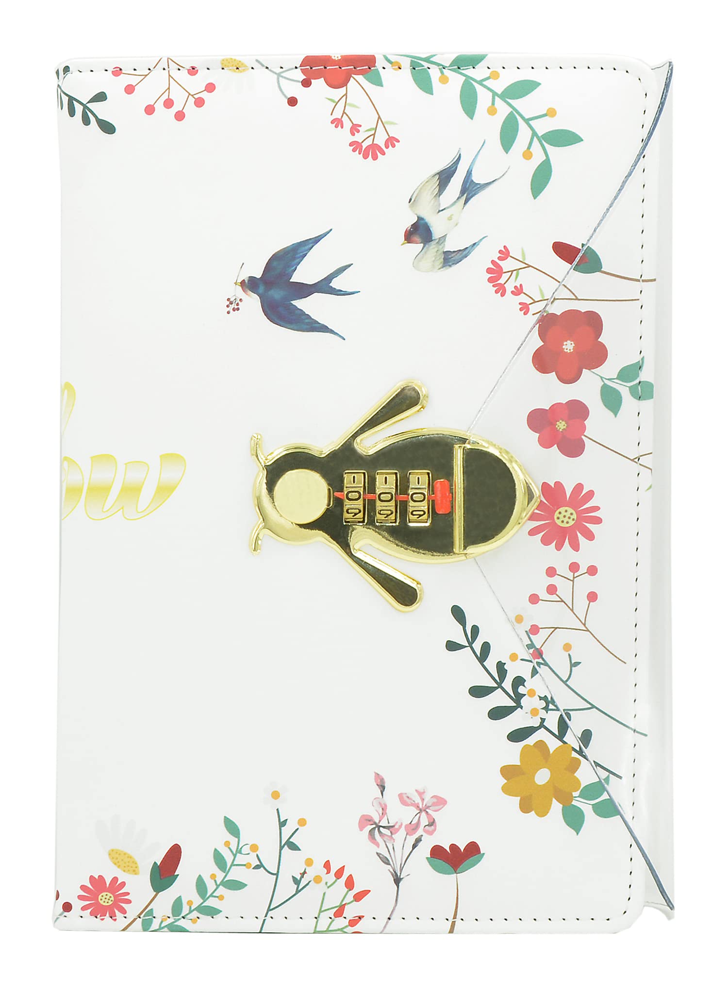 NectaRoy A5 Lockable Diary, Bee-Shaped Lock Travel Journal, PU Leather Password Notebook Sketchbook for Office School Supplies Student Stationery Birthday Gift, Pen Holder&Card Slots, 215x145mm