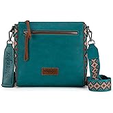 Wrangler Aztec Crossbody Purse Medium Shoulder Bags for Women Western Handbag with Guitar Strap