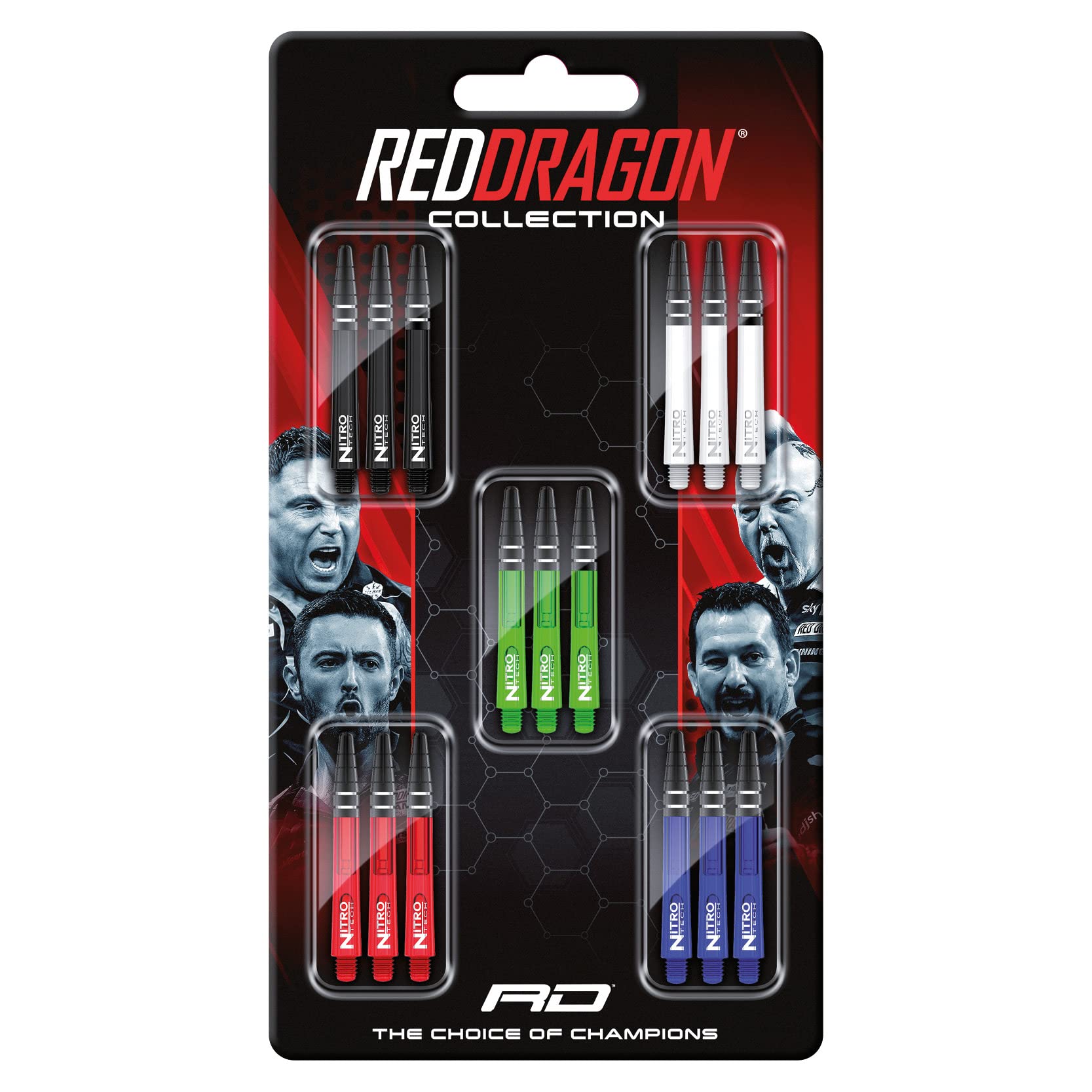 RED DRAGON Nitrotech Dart Shaft Collection 5 Sets Per Pack (15 shafts in Total)