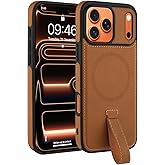 aidvaia Magnetic for iPhone 17 Pro Leather Case, Compatible with Magsafe, Strap Finger Strap Phone Cover for Men (Brown,iPhone 17 Pro).