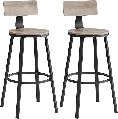 VASAGLE Bar Stools Set of 2 with Backrest 73 cm Tall Greige Black LBC026B02
