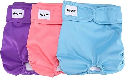 Avont 3 Pack Reusable Dog Diapers Medium Purple Blue Pink Washable