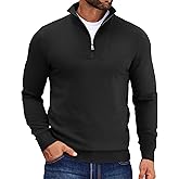 COOFANDY Mens Quarter Zip Pullover Quilted Pullover Casual Knit Long Sleeve Mock Neck Sweater Polo
