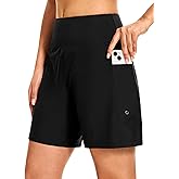 Blouty Women's 7" Long Swim Board Shorts with Pockets Liner High Waisted Quick Dry Beach Swimming Shorts for Women