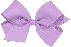 Wee Ones Girls' Classic Grosgrain Hair Bow with Plain Wrap Center on a WeeStay Hair Clip, Handmade, Medium Sized Bow, Light Orchid
