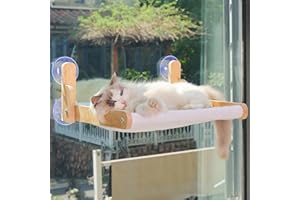 Cat Window Perch with Wooden Frame – Aloxina Foldable Cat Hammock Bed for Indoor Cats, Soft Rabbit Fur Cover, Washable, Strong Suction Cups, No Drilling, Supports Large Cats