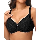 YAEHOL Plus Size Lace Bras for Women Full Coverage Comfortable Underwire Bra