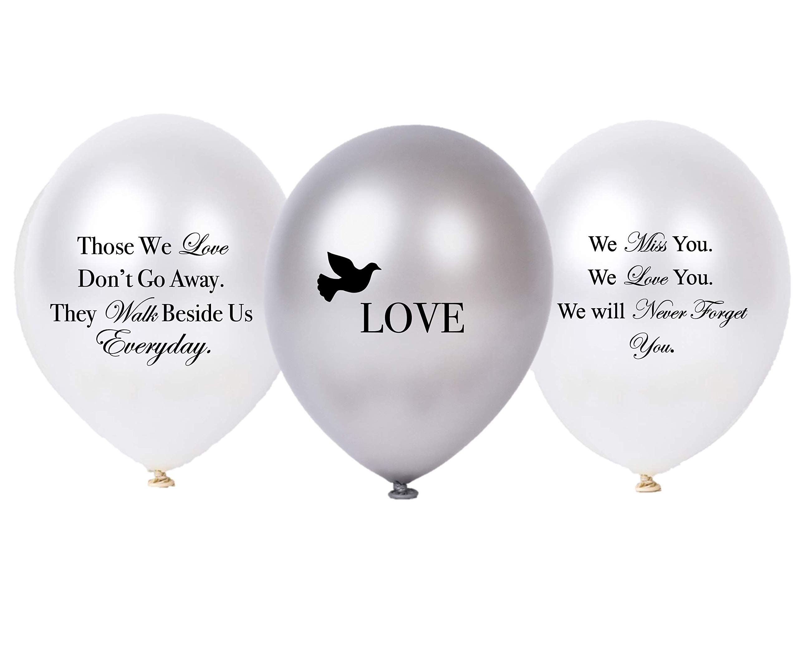 AMERIBA 30 PC Biodegradable Remembrance Balloons: White & Silver Personalizable Funeral Balloons for Balloon Releases & Sympathy Gifts | Created/Sold, a USA Company (Variety Love)