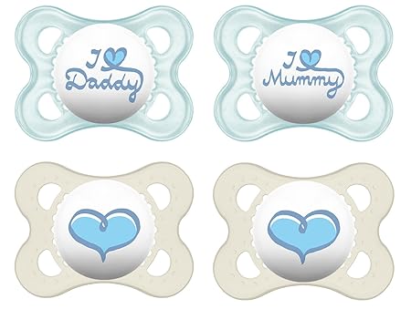 MAM Schnuller Original Silikon 0-6 Monate I Love Mummy & Daddy, 4 Stück, für Jungen