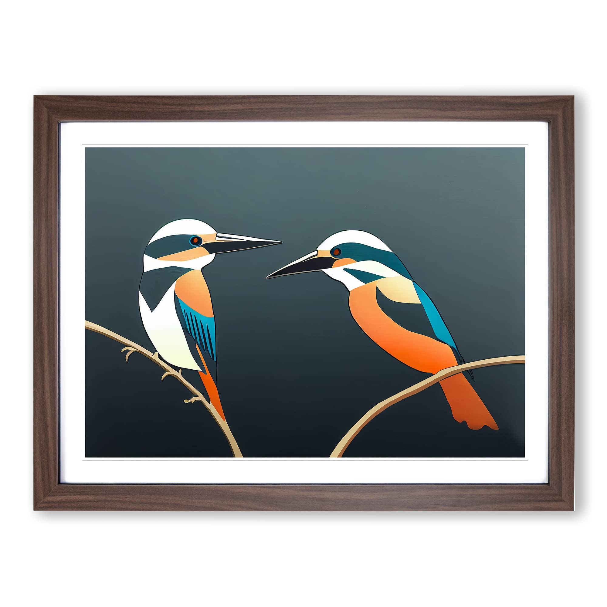 Abstract Kingfisher Birds Framed Print | A4 Walnut Framed Wall Art | Ready to Hang | Abstract Fantasy Picture | Living Room Bedroom Lounge Office