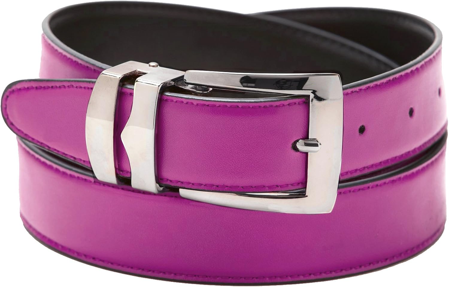 Mens Belt Reversible Wide Bonded Leather SilverTone Buckle HOT PINK//Black