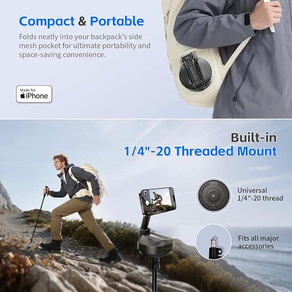 COMITOK MAGNETIC AUTO FACE TRACKING STAND MOTA TRIPOD WITH REMOTE CONTROLLER FOR IPHONE FOLLOWS YOUR MOVEMENT HANDS-FREE VIDEO RECORDING WITH 360 DEGREE HOLDER FOR CONFERENCE, FACETIME, FITTNESS-BLACK